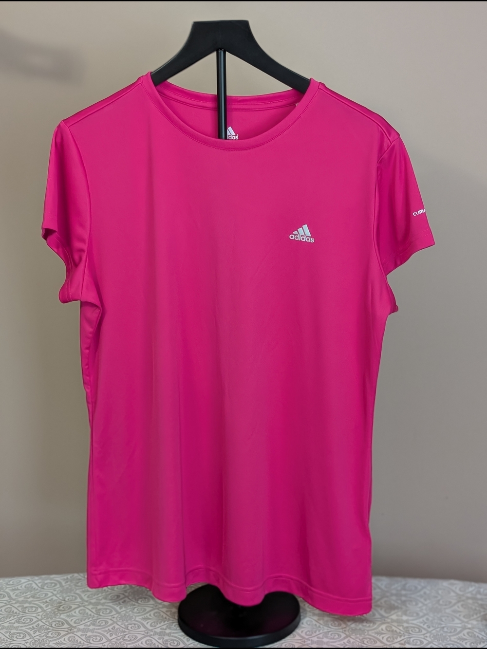 adidas Women's Pink Climalite Athletic Top with White Logo Size XL